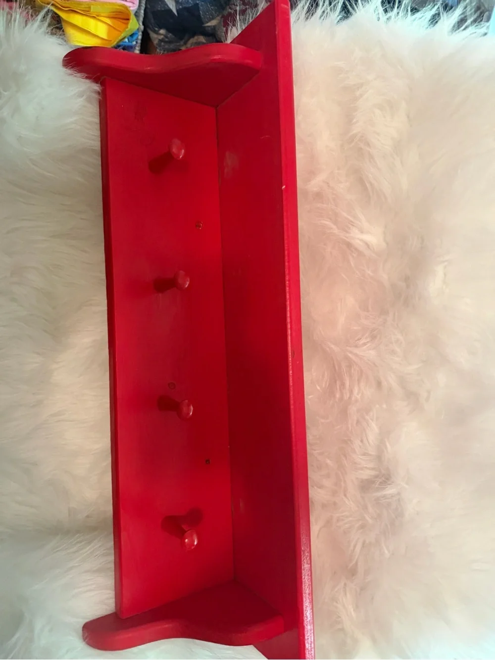 Red Wall Shelf with Four Hooks - Home Wall Decor
